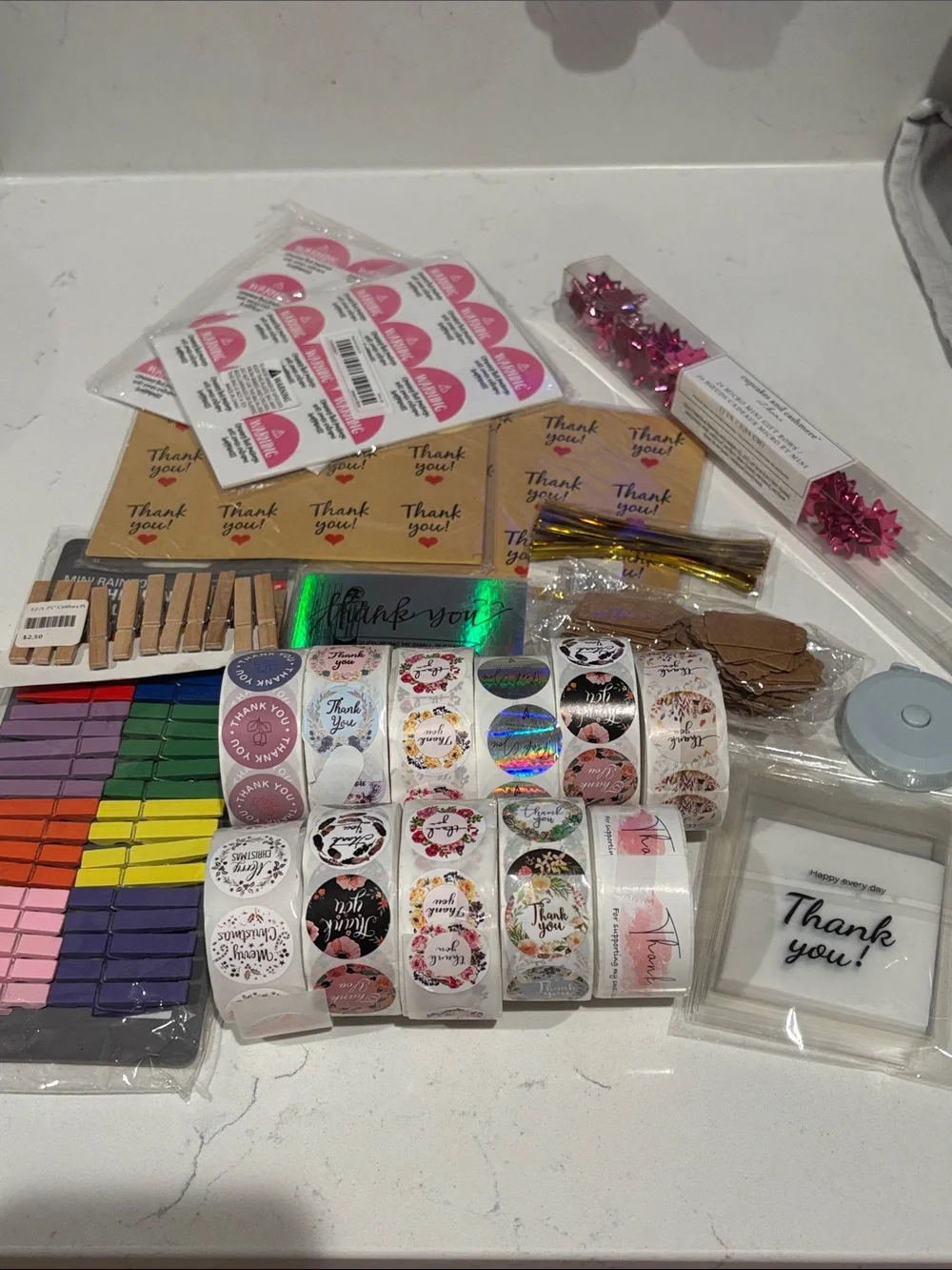Assorted Thank You Party Sticker and Gift Wrap Kit - Pink Accent